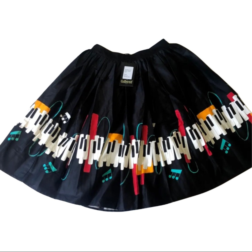 Collectif Vintage Womens Black & Piano Keys Design Flared Skirt Size 4 (… - Picture 3 of 11
